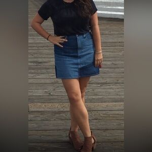 Levi denim patchwork mini skirt